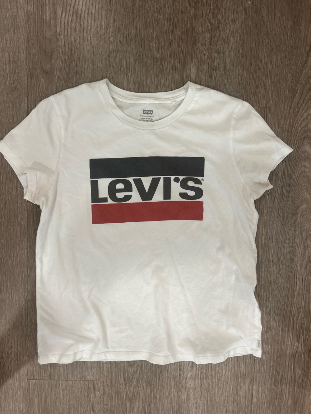 Levi's White Tee with Black and Red Logo Bars